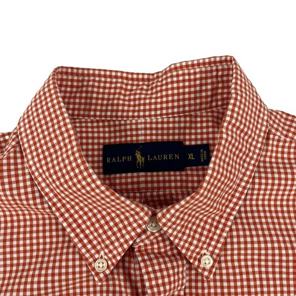 Mens Ralph Lauren Short Sleeve Button Down Shirt Size XL Gingham Check Orange - Picture 2 of 7